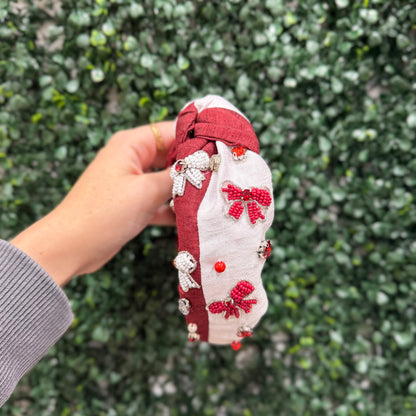 Maroon & White Bow Headband
