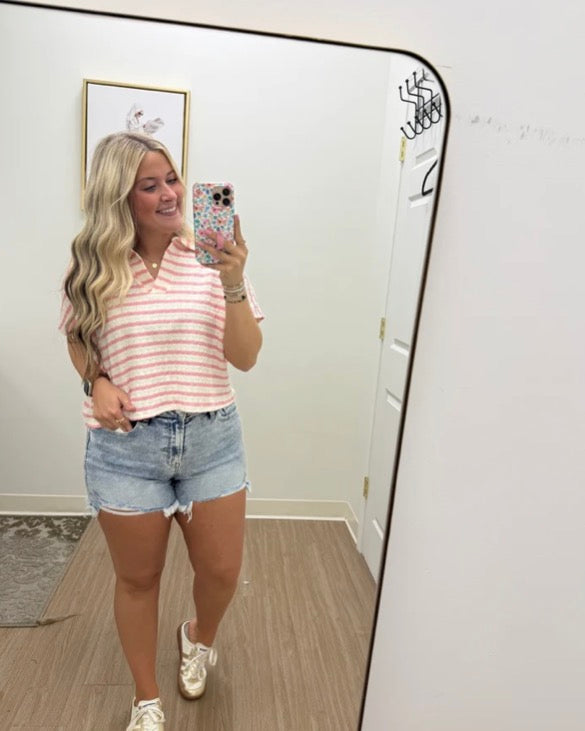 Pink Stripe Collard Top