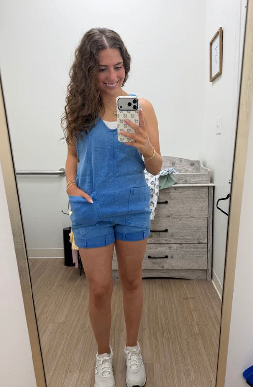 Blue Washed Denim Romper