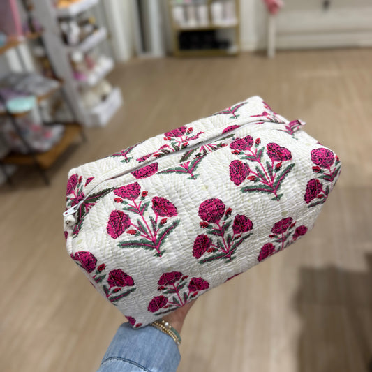3 Piece Pink Floral Zipper Pouch