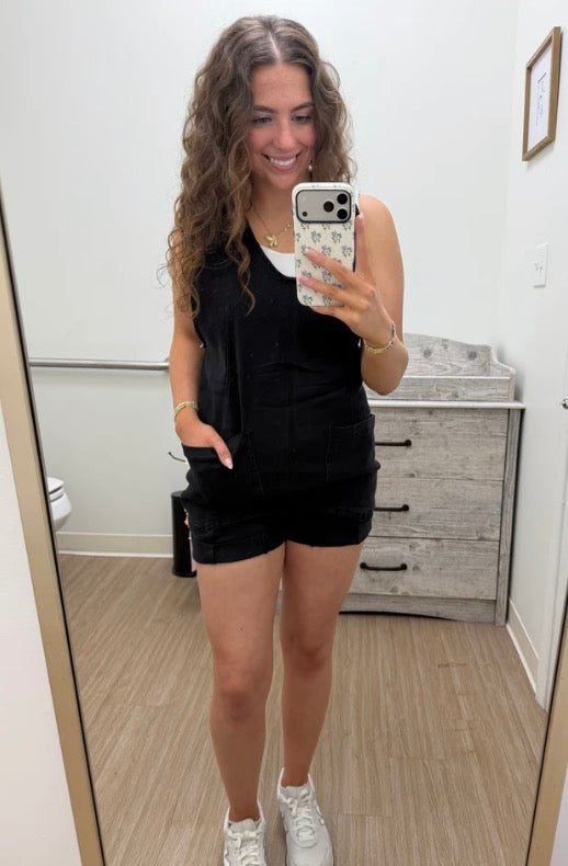 Black Washed Denim Romper