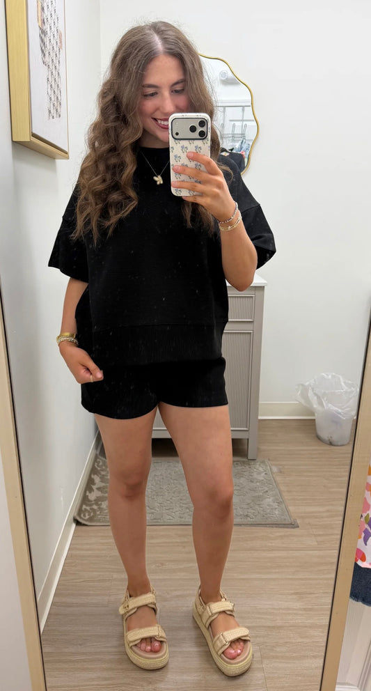 Black Ribbed Short Set