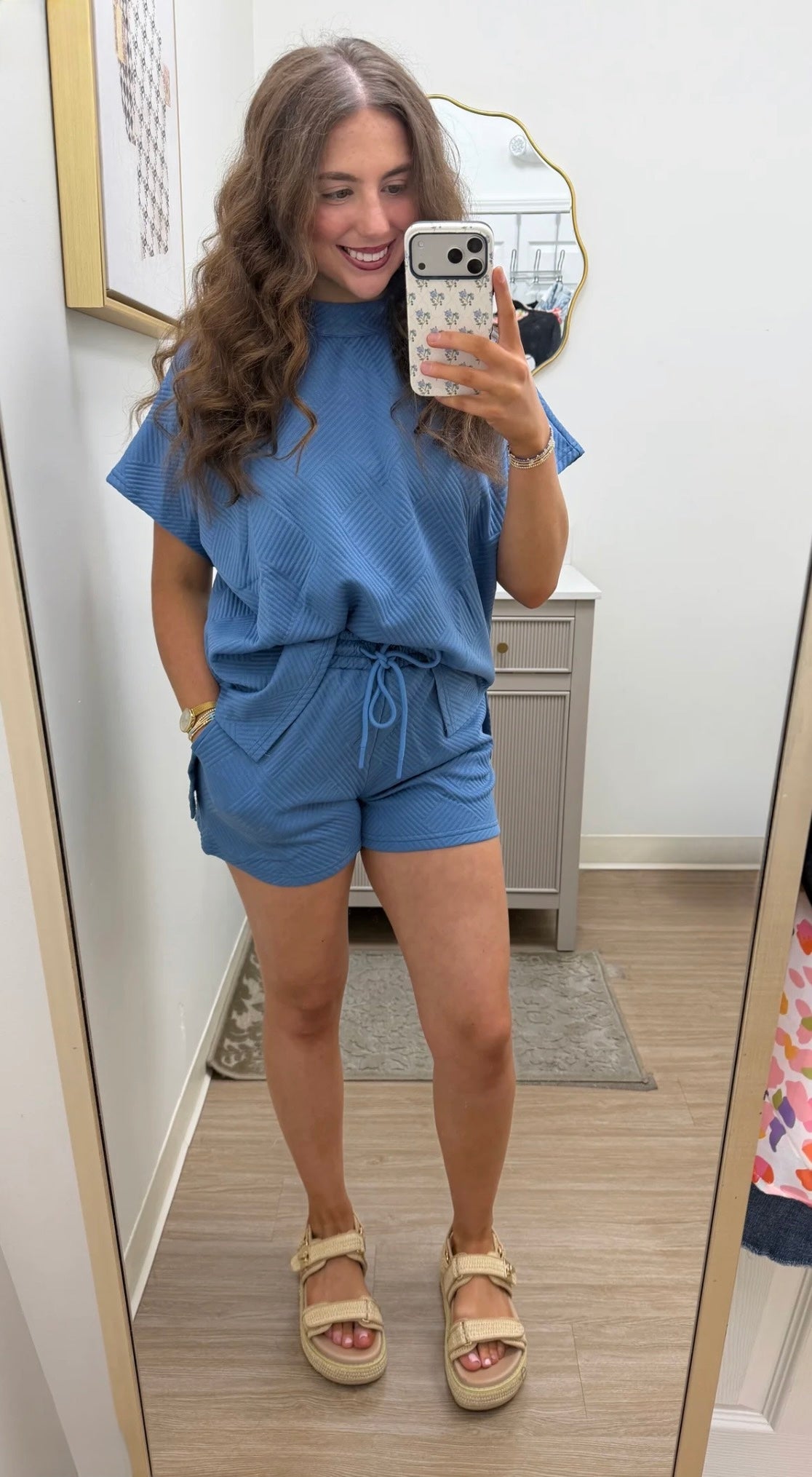 Blue Textured Short Set