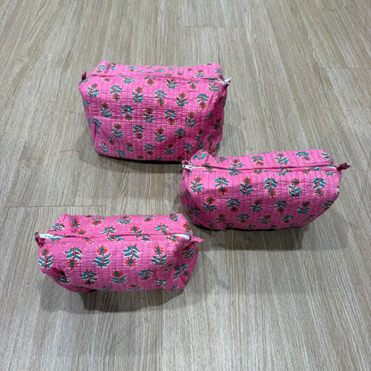 3 Piece Pink Zipper Pouch
