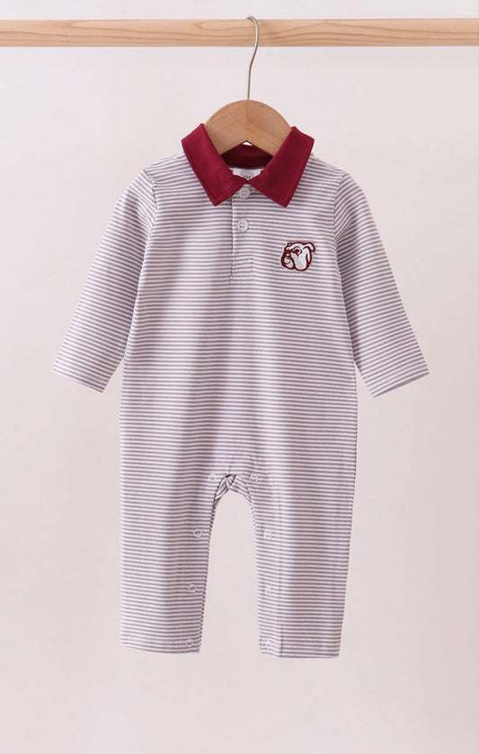 Maroon Bulldog Embroidered Romper