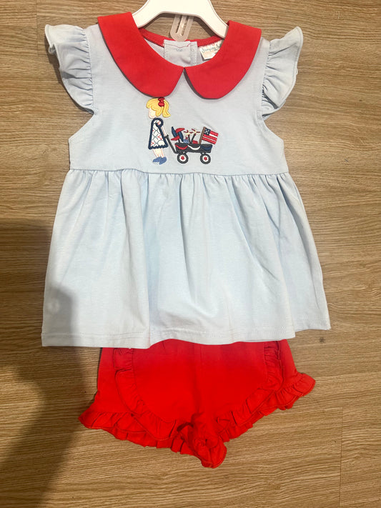 Patriotic Wagon Girl Short Set