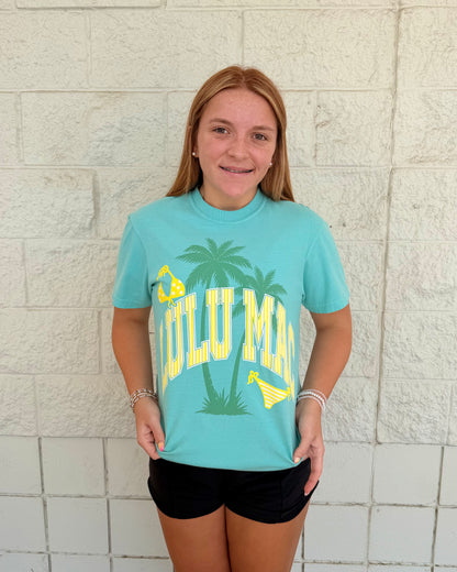 Turquoise & Yellow Stripe Beach Tee | Lulu Mac
