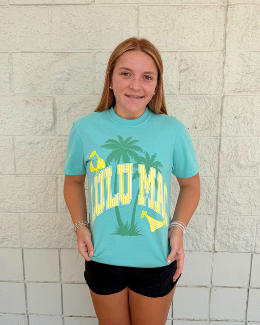 Turquoise & Yellow Stripe Beach Tee | Lulu Mac