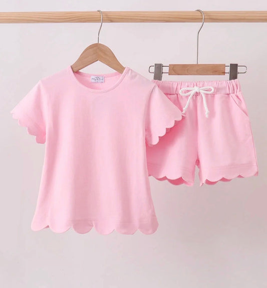 Pink Scallop Short Set
