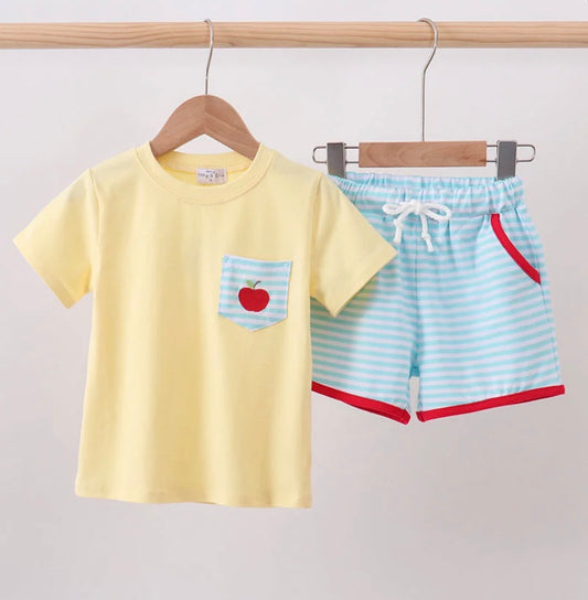 Yellow Apple Embroidery Pocket Set