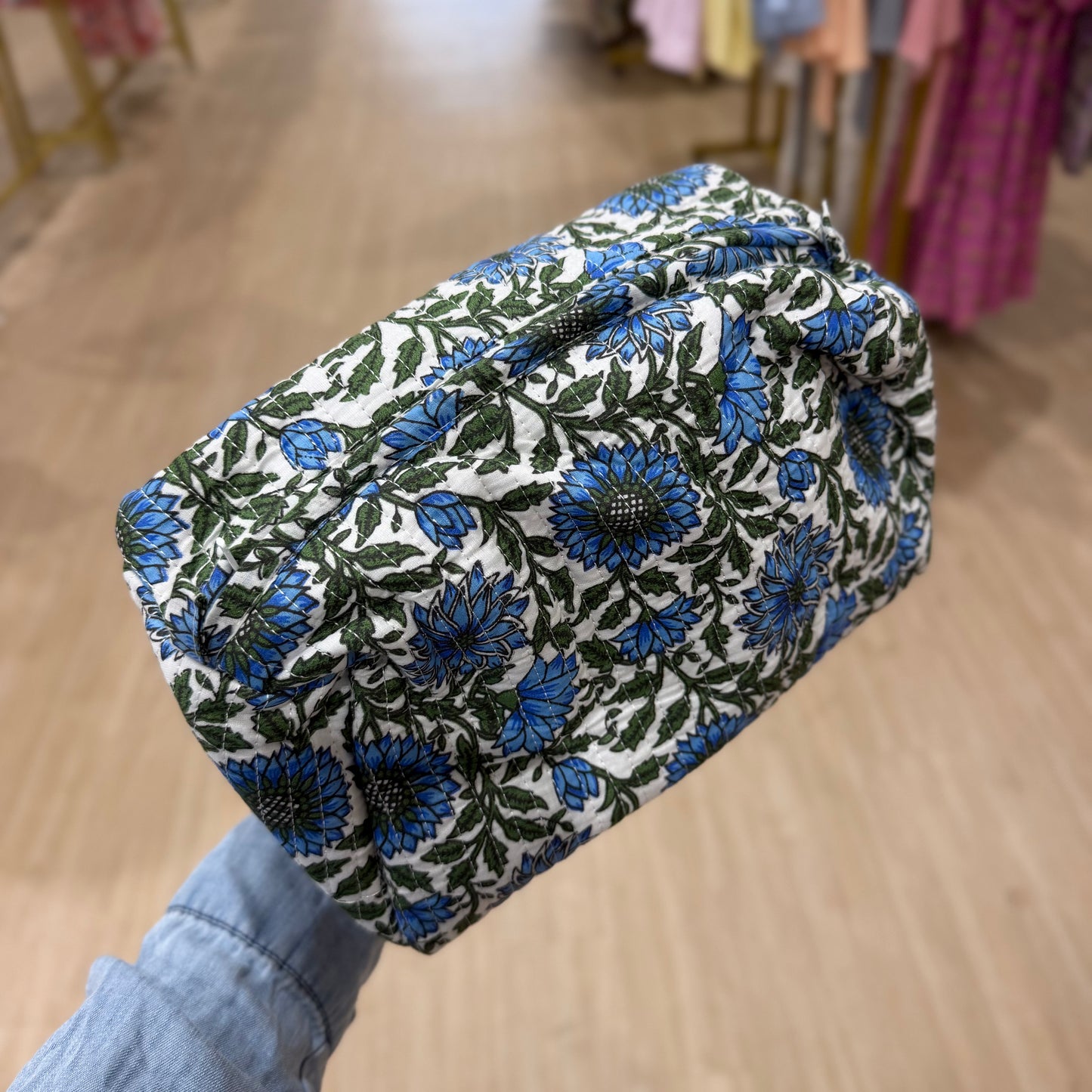 3 Piece Blue Floral Zipper Pouch