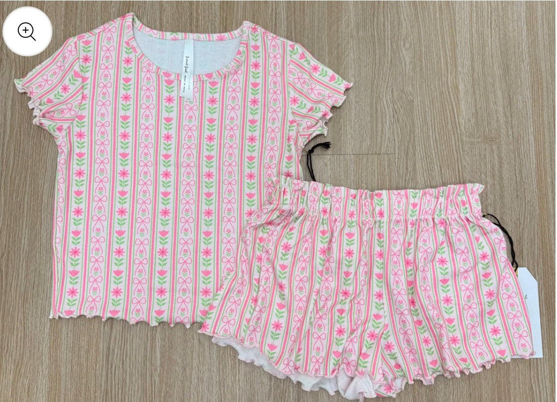 Youth Pink Floral Bow Set Pj
