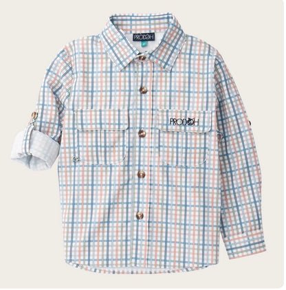 Long Sleeve Performance Shirt in Sullivan Island Blue Plaid