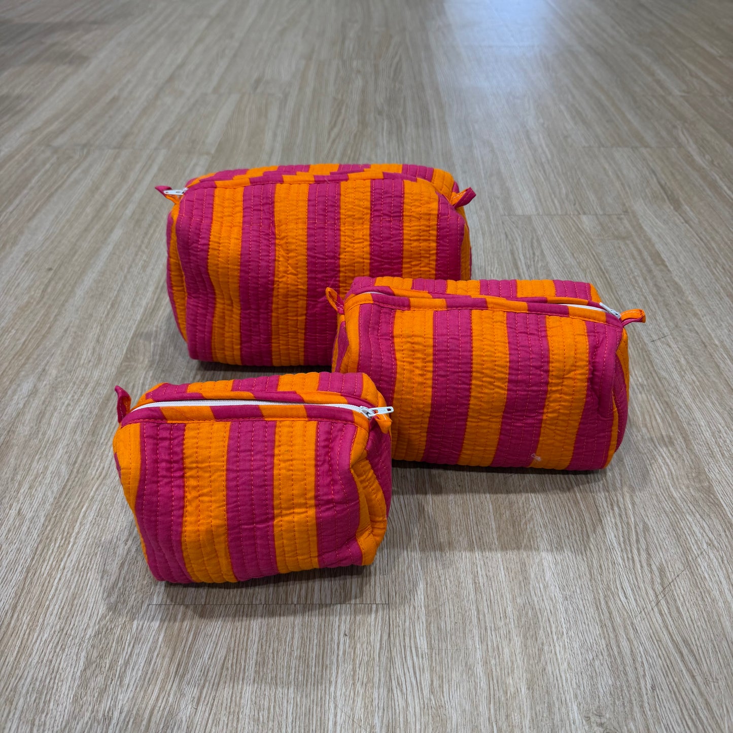 3 Piece Pink & Orange Zipper Pouch