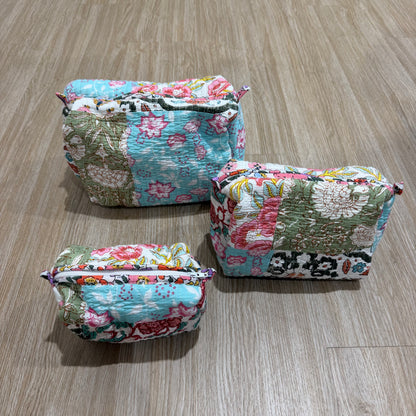 3 Piece Multicolor Patchwork Zipper Pouch