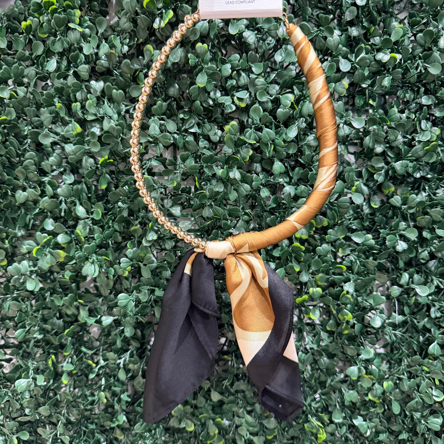 Scarf Wrapped Necklace | Black & Gold