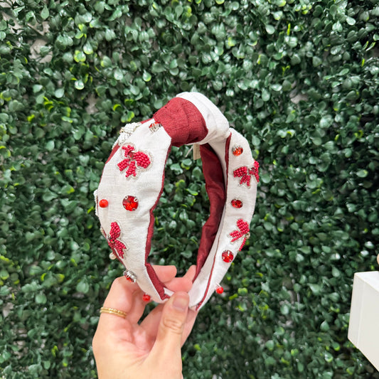 Maroon & White Bow Headband