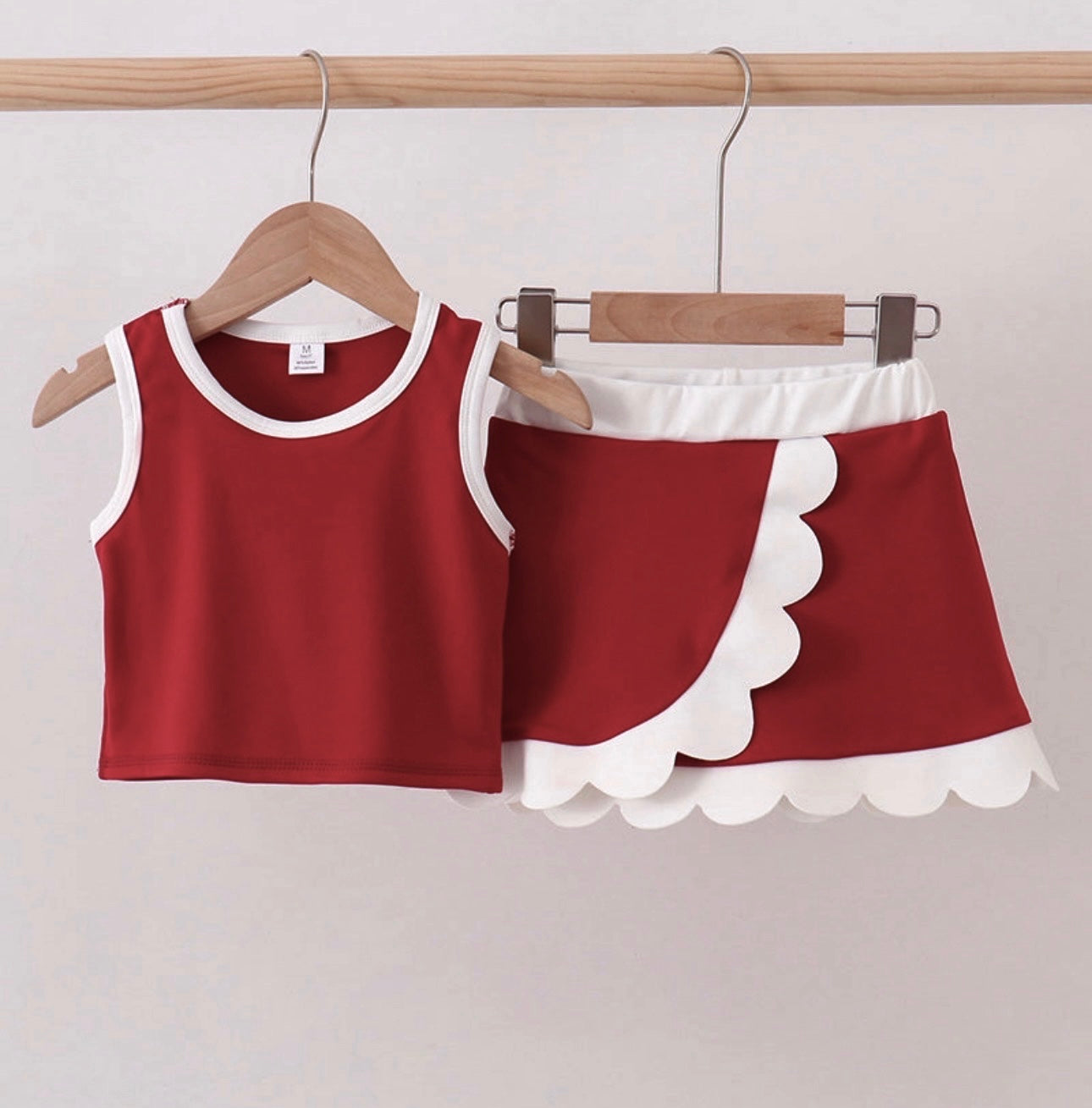 Maroon Scallop Skort Set