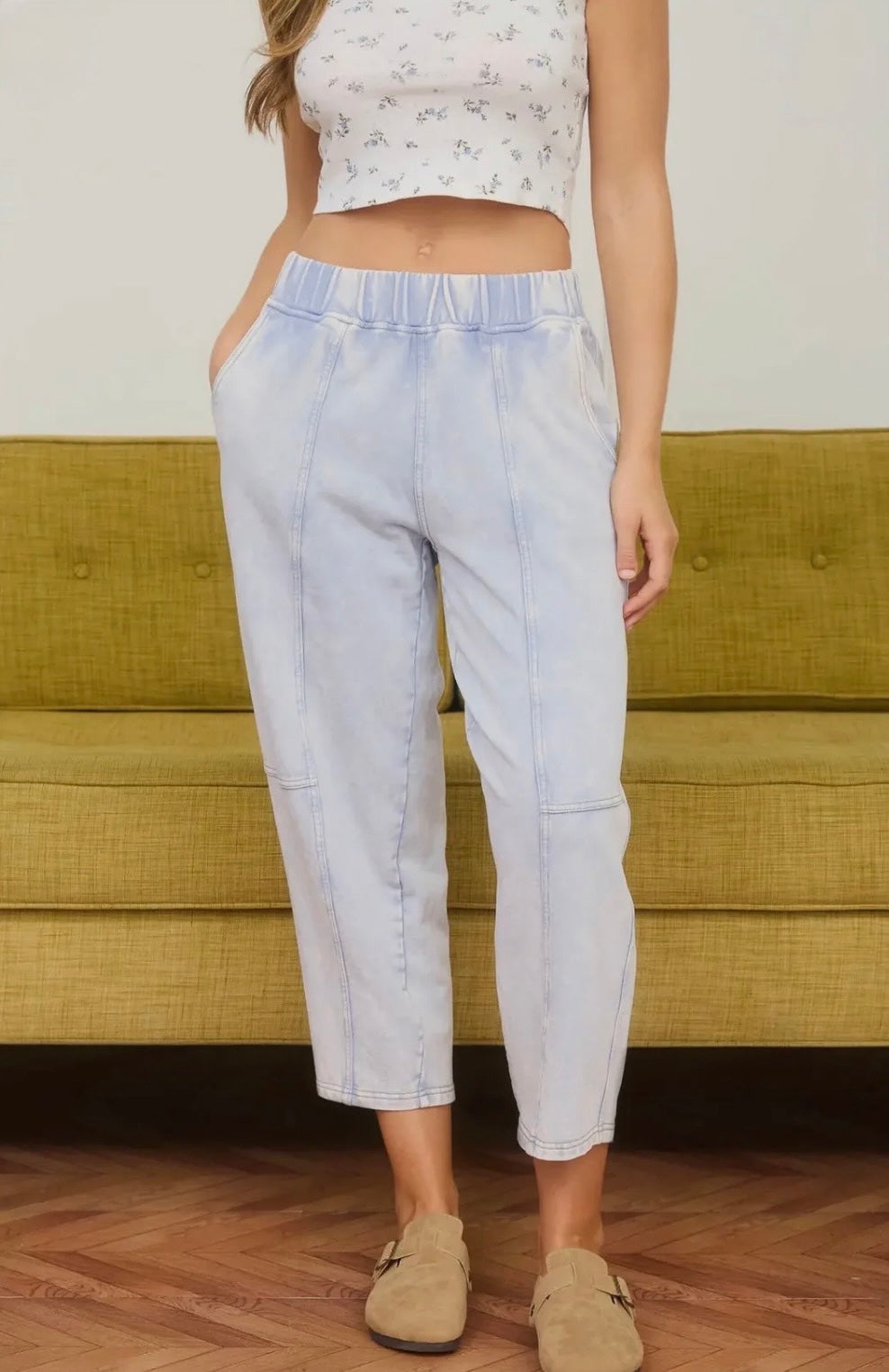 Baby Blue Acid Wash Knit Denim Joggers