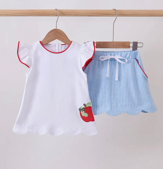 Blue Apple Scalloped Appliqué Skort Set