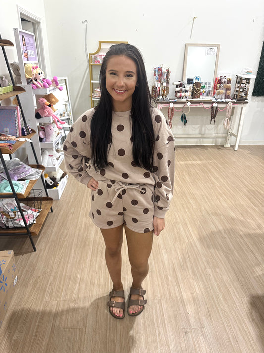 Mocha Polka Dot Short Set