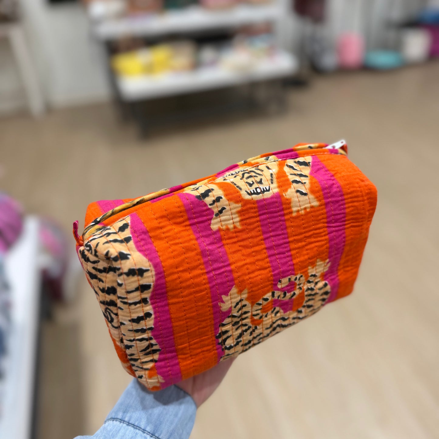 3 Piece Pink & Orange Tiger Zipper Pouch