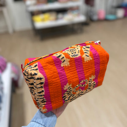 3 Piece Pink & Orange Tiger Zipper Pouch