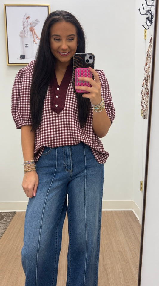 Maroon Gingham Blouse