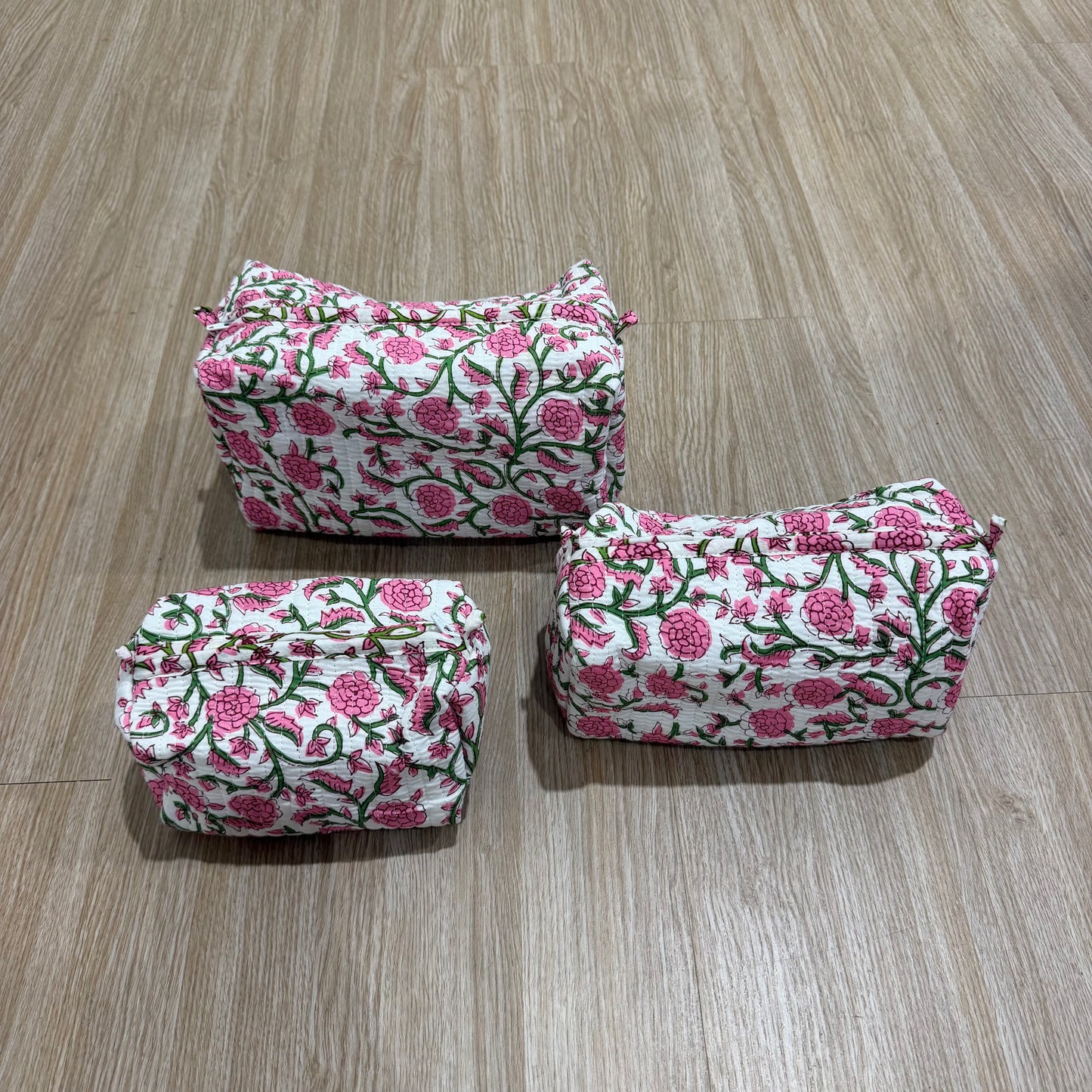 3 Piece Pink Vines Zipper Pouch