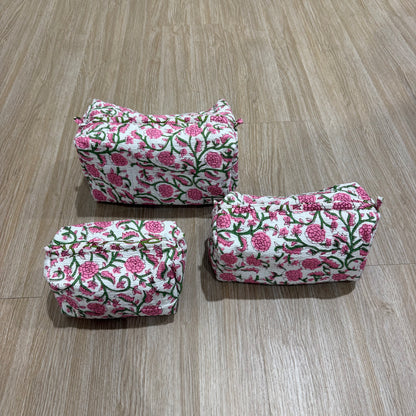 3 Piece Pink Vines Zipper Pouch