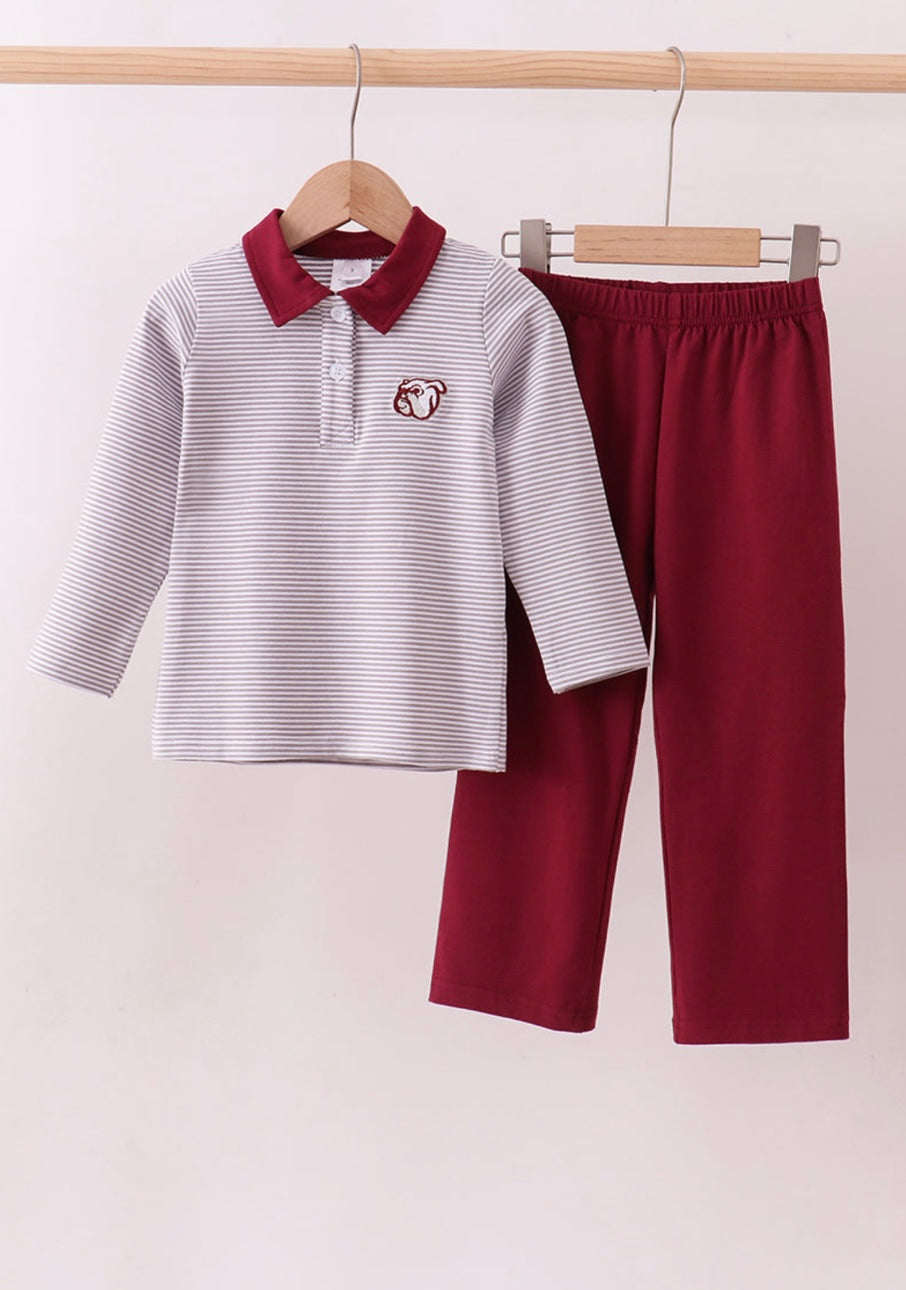 Maroon Bulldog Embroidered Set