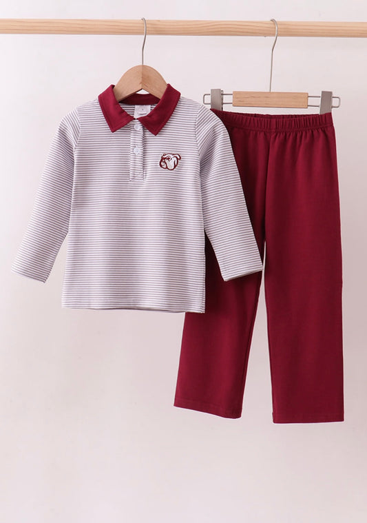Maroon Bulldog Embroidered Set