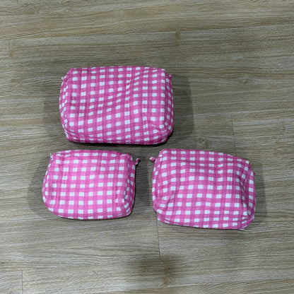 3 Piece Pink Gingham Zipper Pouch