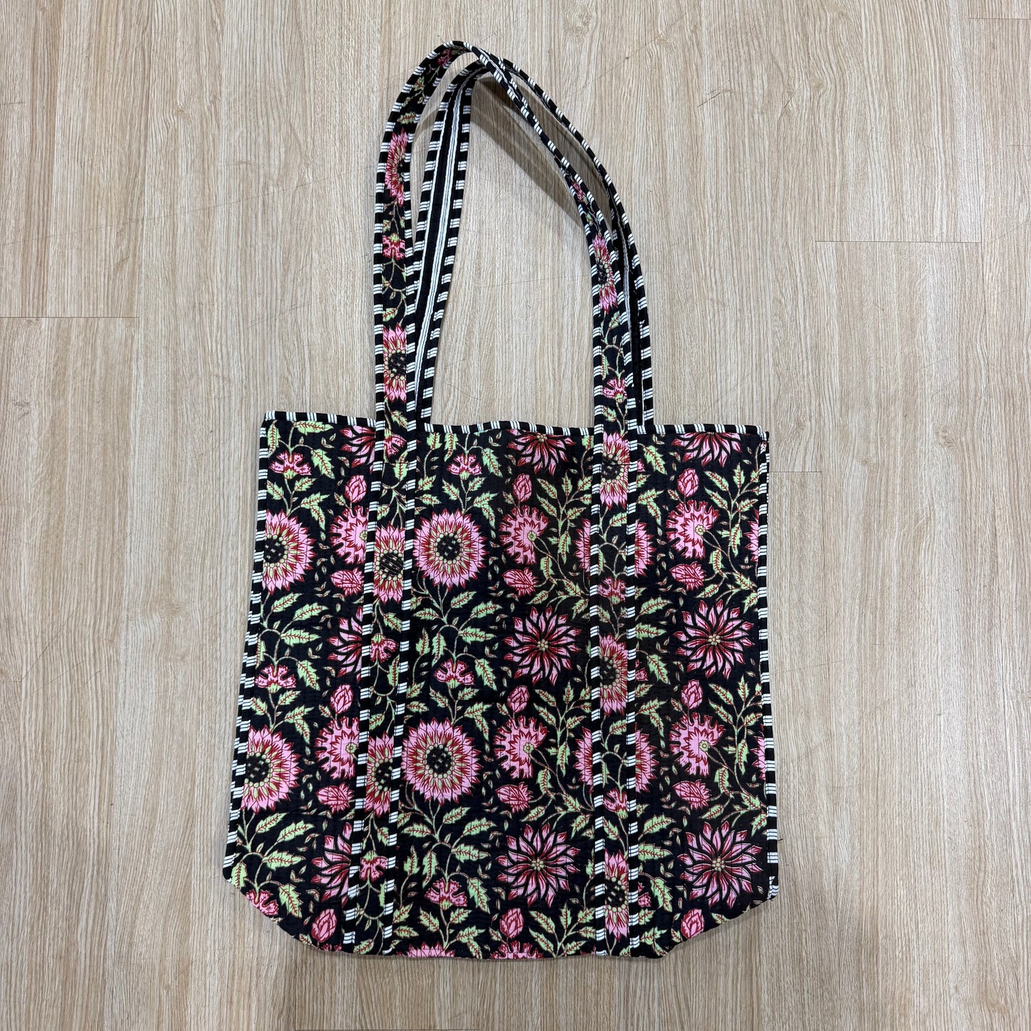 Large Pink & Black Floral Tote