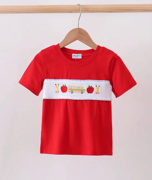 Red School Bus Smocked Top