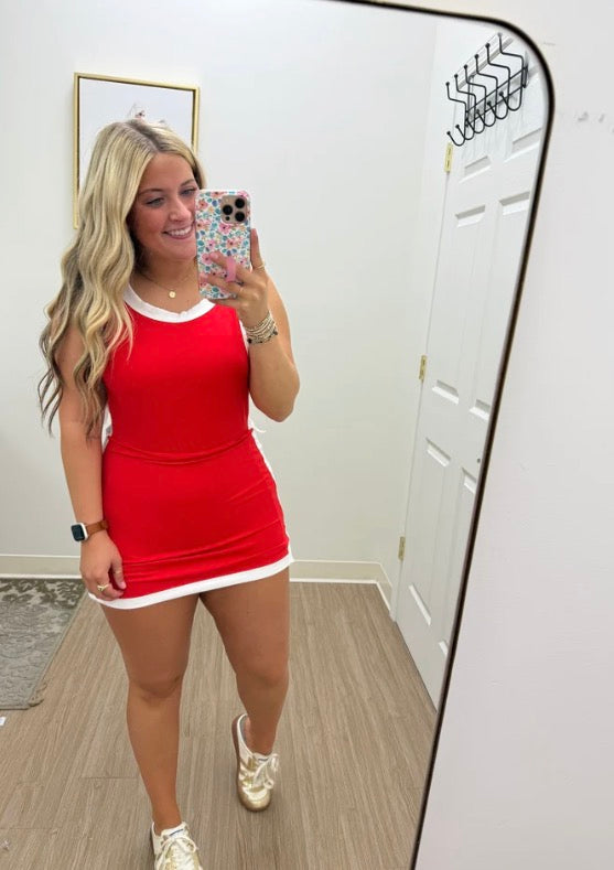 Red Color-block Athletic Dress