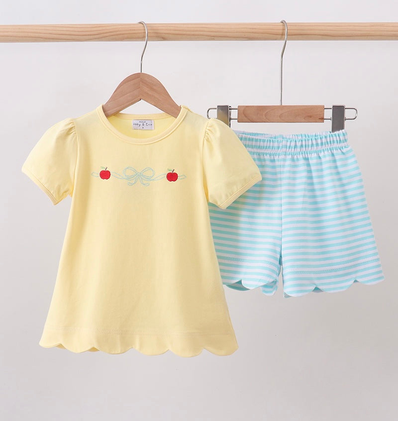 Yellow Apple Embroidery Scallop Set