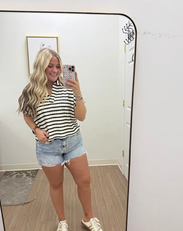 Black Stripe Collard Top