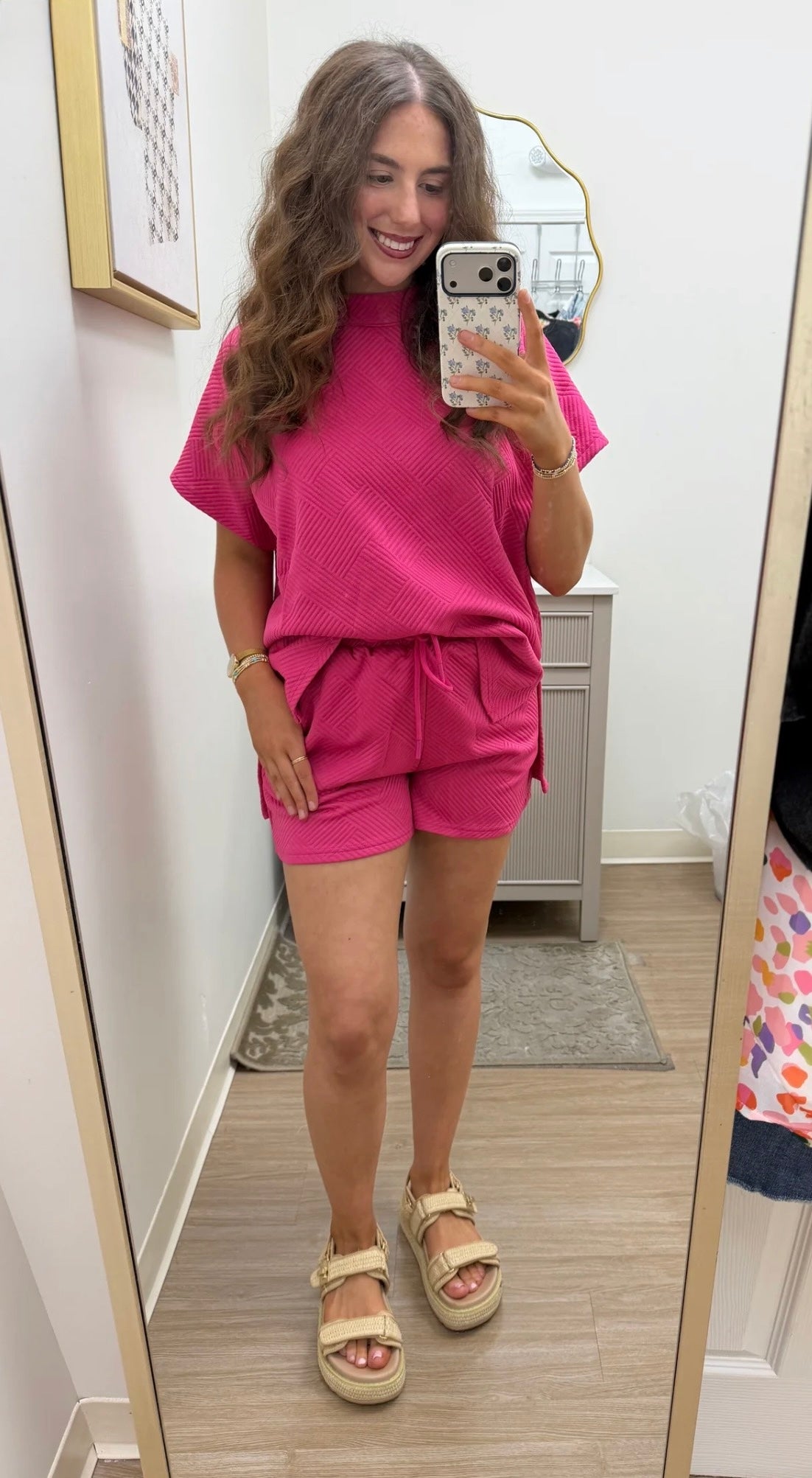 Pink Textured Short Set