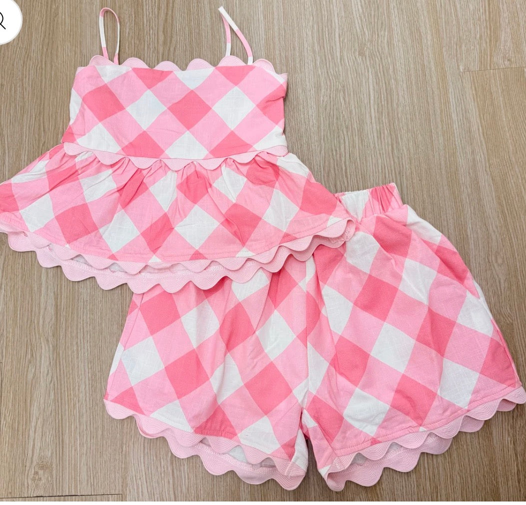 Youth Pink Picnic Ric Rac Short Set
