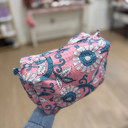 3 Piece Pink & Turquoise Zipper Pouch