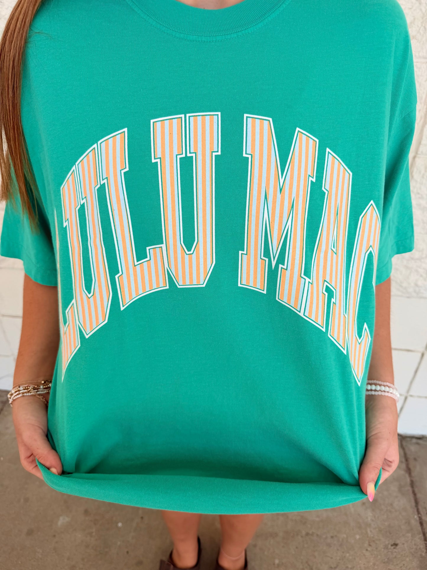 Green & Orange/White Stripe Tee | Lulu Mac
