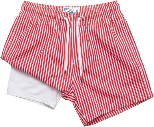 Red Striped Swim Trunks