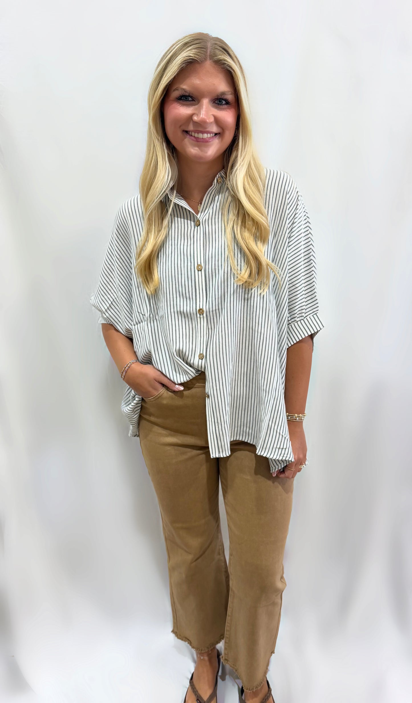 Stripe Button Down-Charcoal
