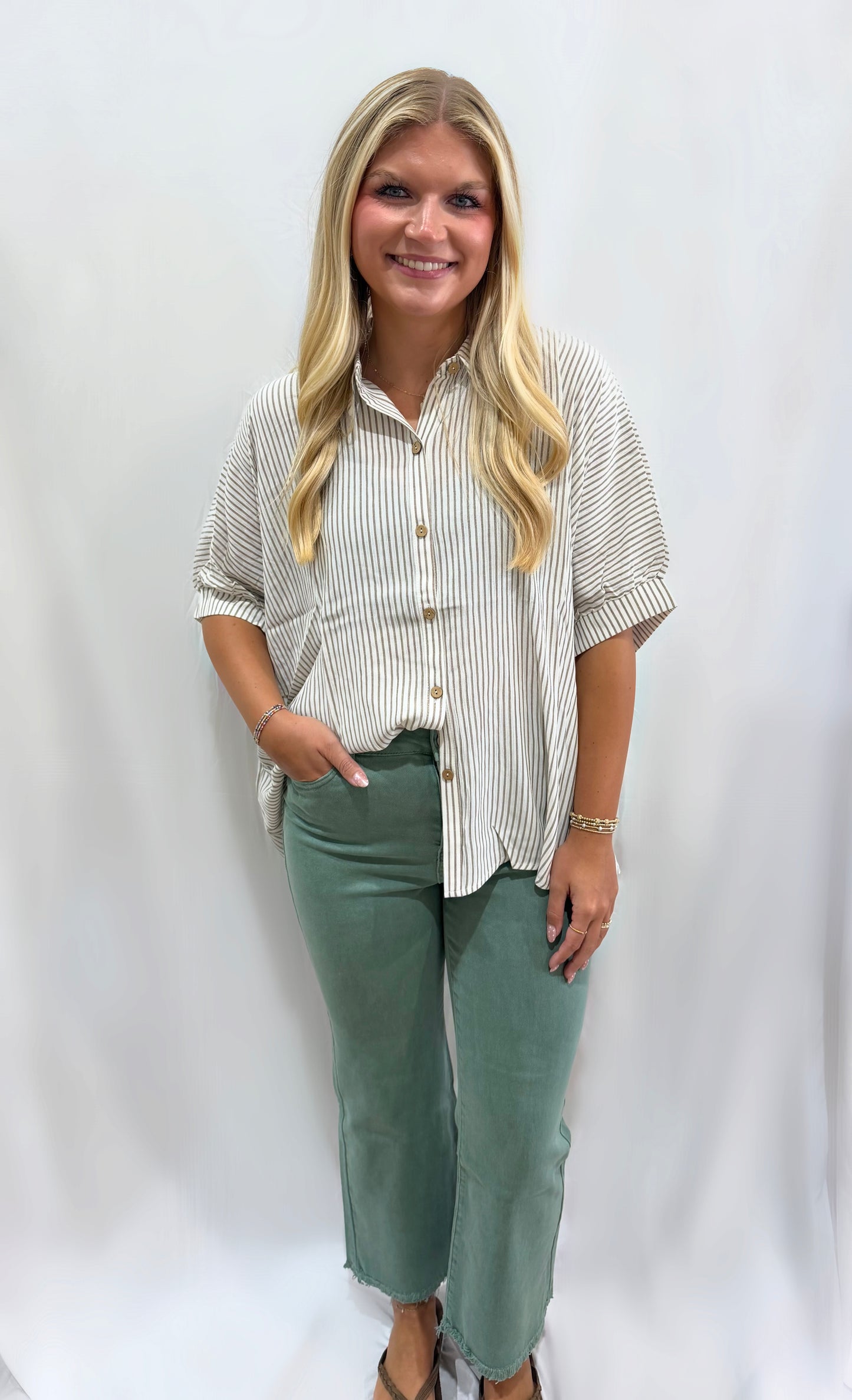 Stripe Button Down-Taupe