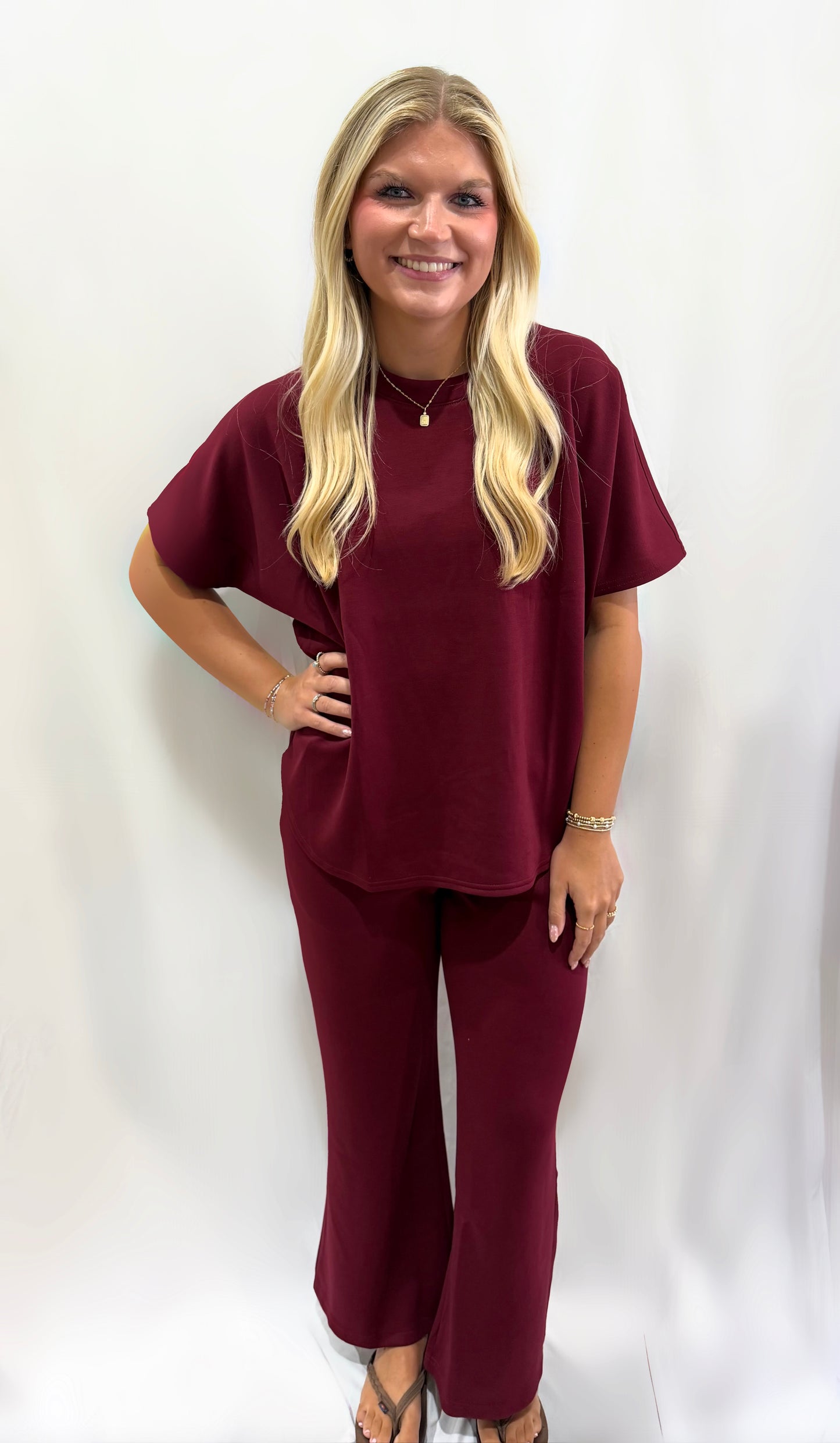 Scuba Pant Set-Maroon
