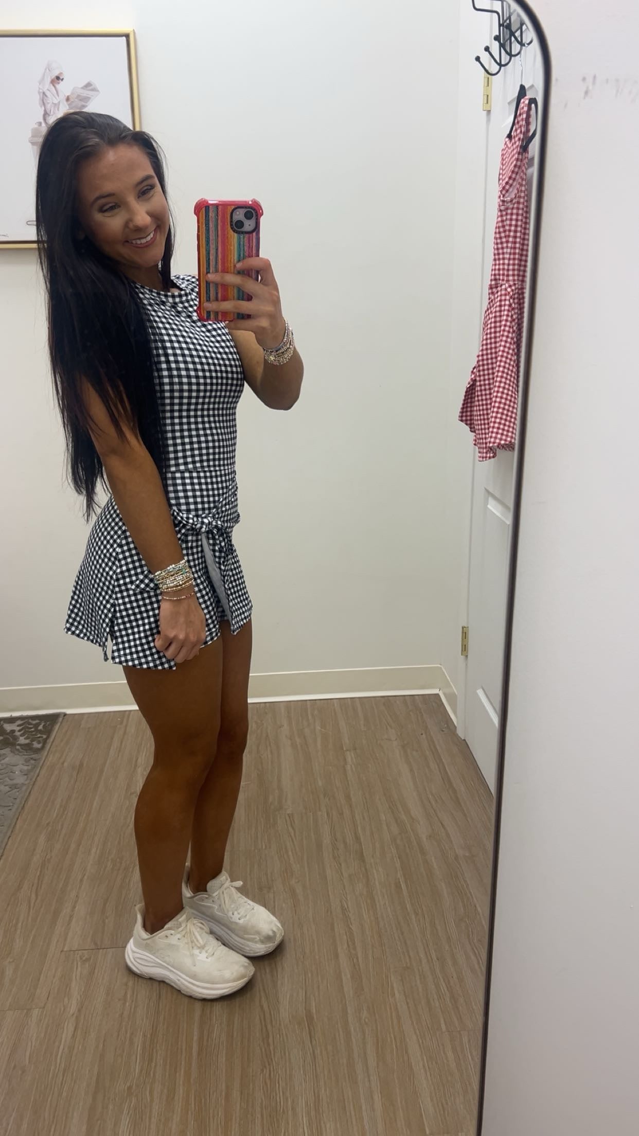 Black Gingham Front Tie Wrap Dress