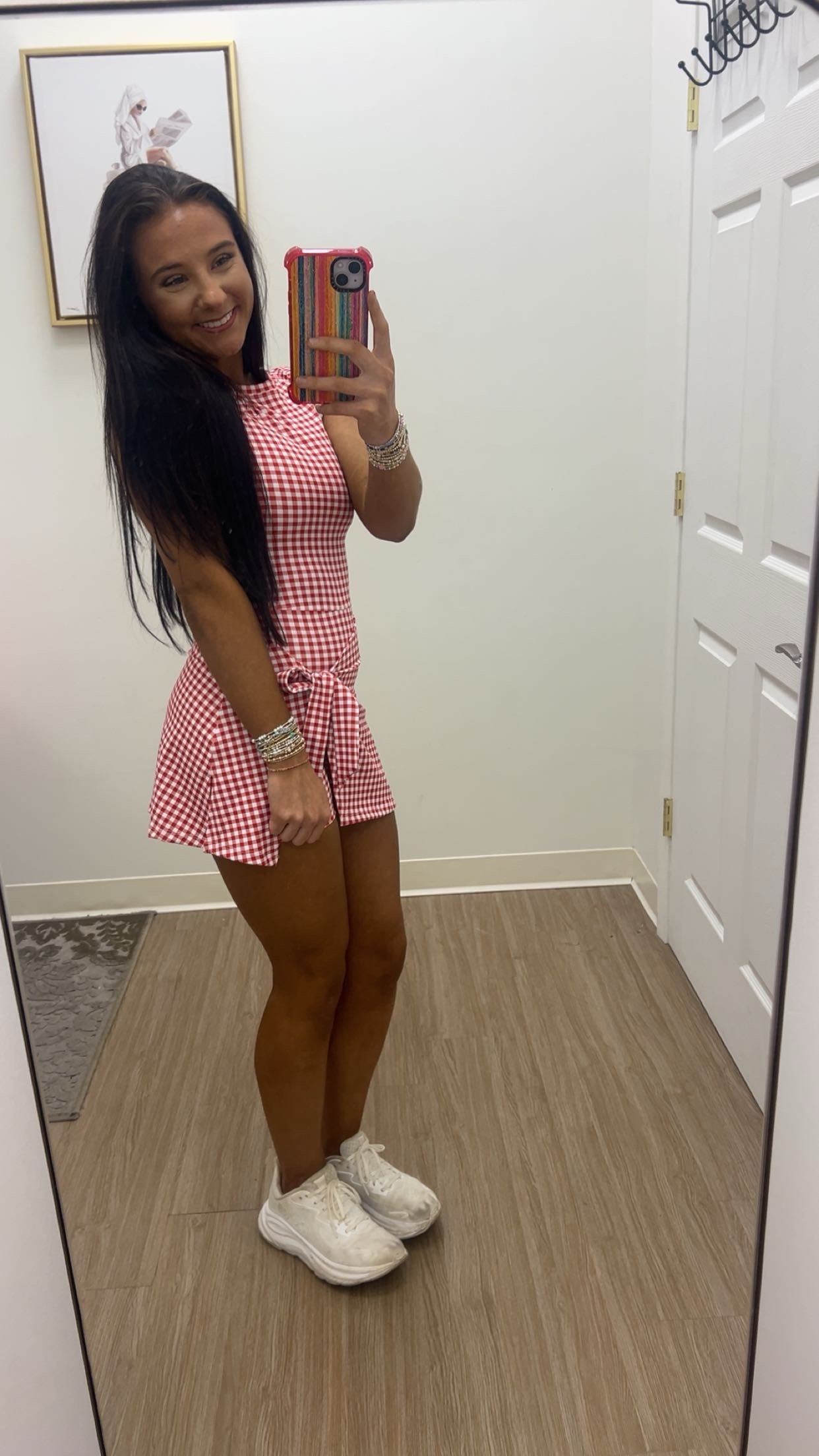 Red Gingham Front Tie Wrap Dress
