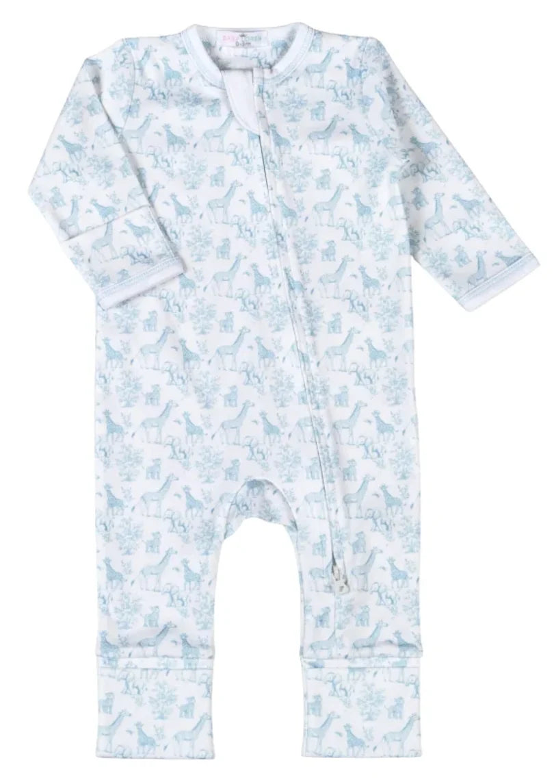 Blue Baby Safari Pima Zipper Footie