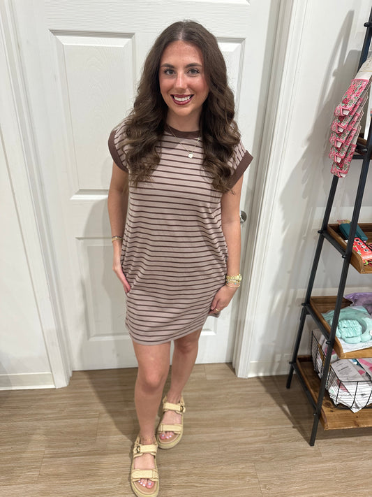 Brown Stripe T-Shirt Dress